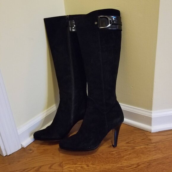 Cole Haan Air Sierra Tall Boots - Black Suede and Patent Leather Size 8 - Picture 2 of 16